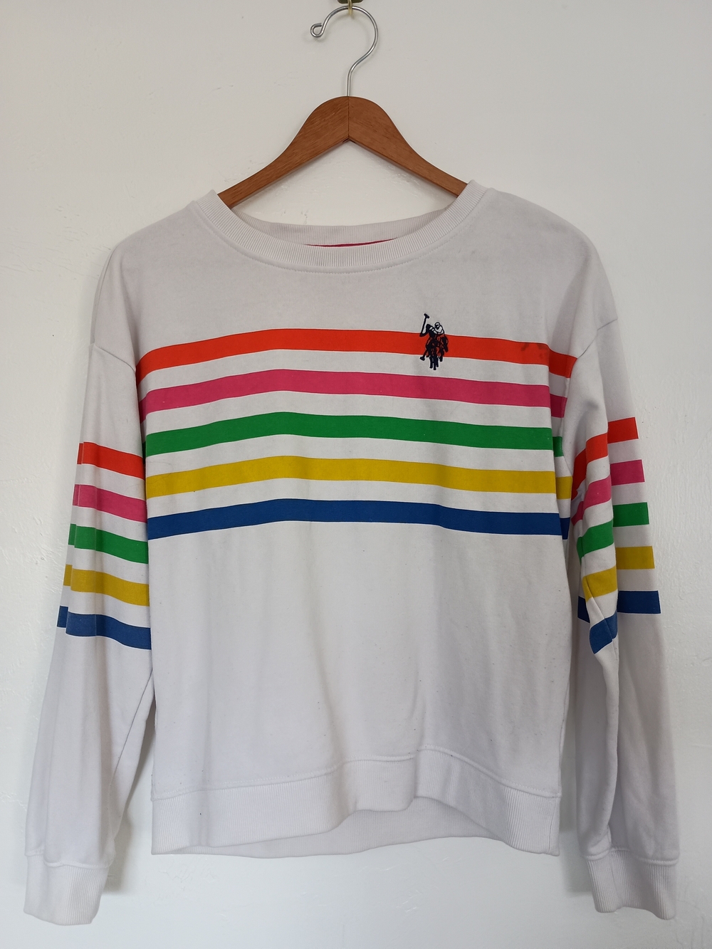 US Polo Assn Stripe Logo Crew Neck Sweatshirt Rainbow Colorful